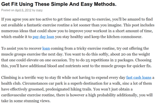 Google shared this image at the launch of Penguin showing unnatural links. A blog on exercise links unnaturally to pages about payday loans.