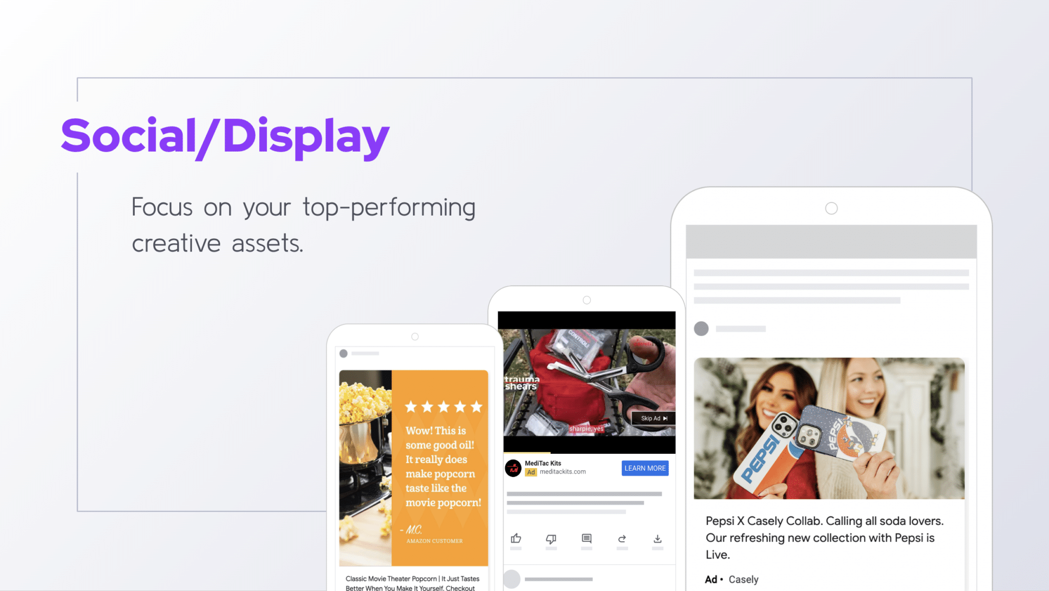 Social and display campaigns focused on top-performing creative assets.