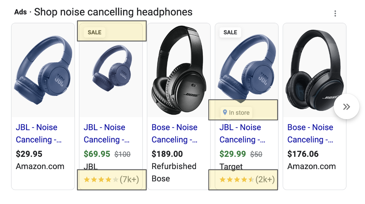 Google Ads results for "noise cancelling headphones"