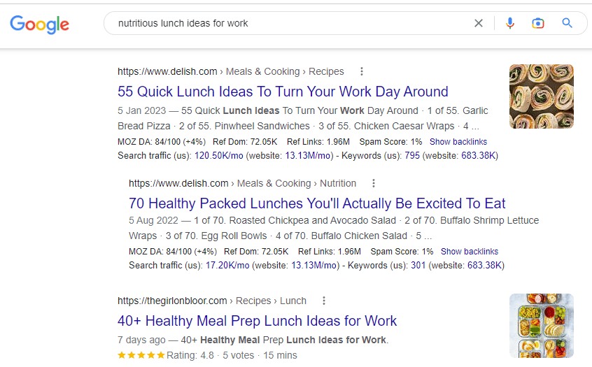 Screenshot from Google SERPs showing indented search results. An example of where keyword cannibalization is not really a problem.