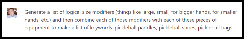 ChatGPT generate list with size modifiers
