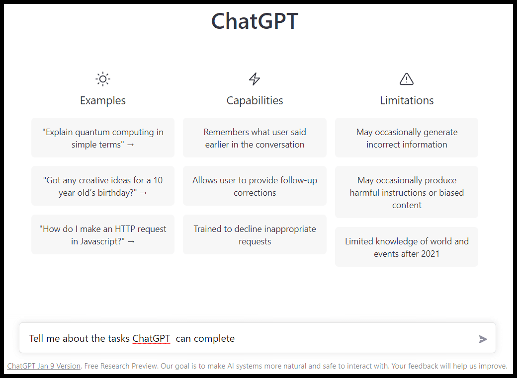 ChatGPT tasks